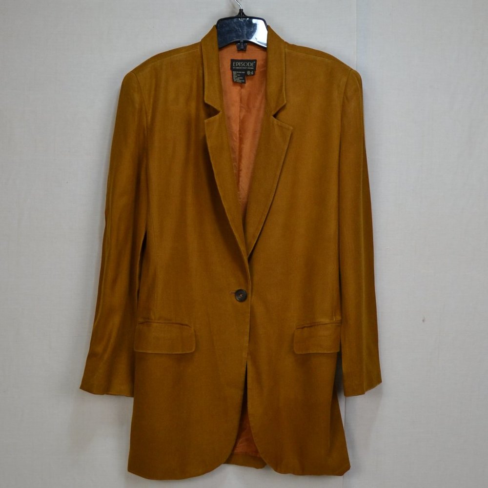 EISODE Vintage Silk Women's Mustard Brown Single-Button Blazer